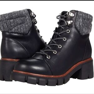 NWOT MIA 'Catalin' Vegan Leather Knit Cuff Lace Up Ankle Boots in Black Sz. 8